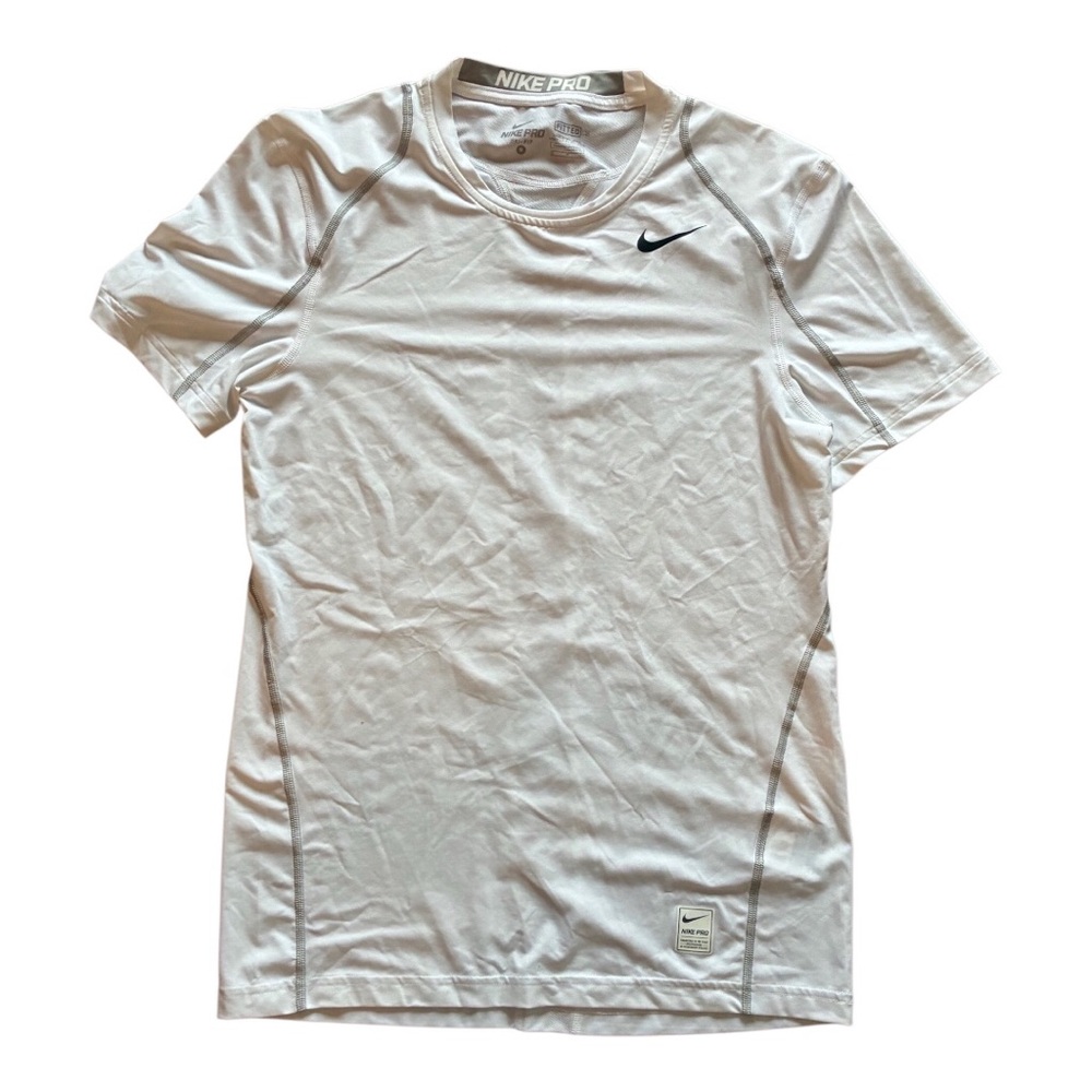 Nike Pro Mens White Training T Shirt Crew Short Sleeve Athletic Small EUC